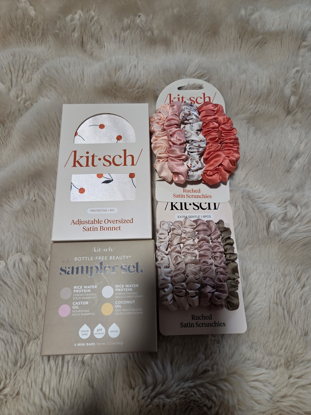 Kitsch Satin Scrunchie Shampoo/Conditioner And Bonnet Set